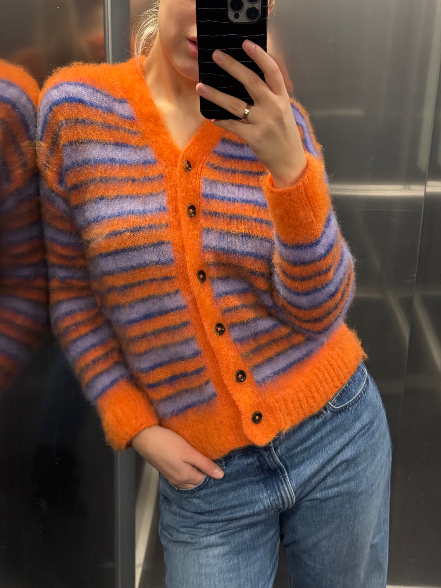 Striped Brushed Mohair Cardigan