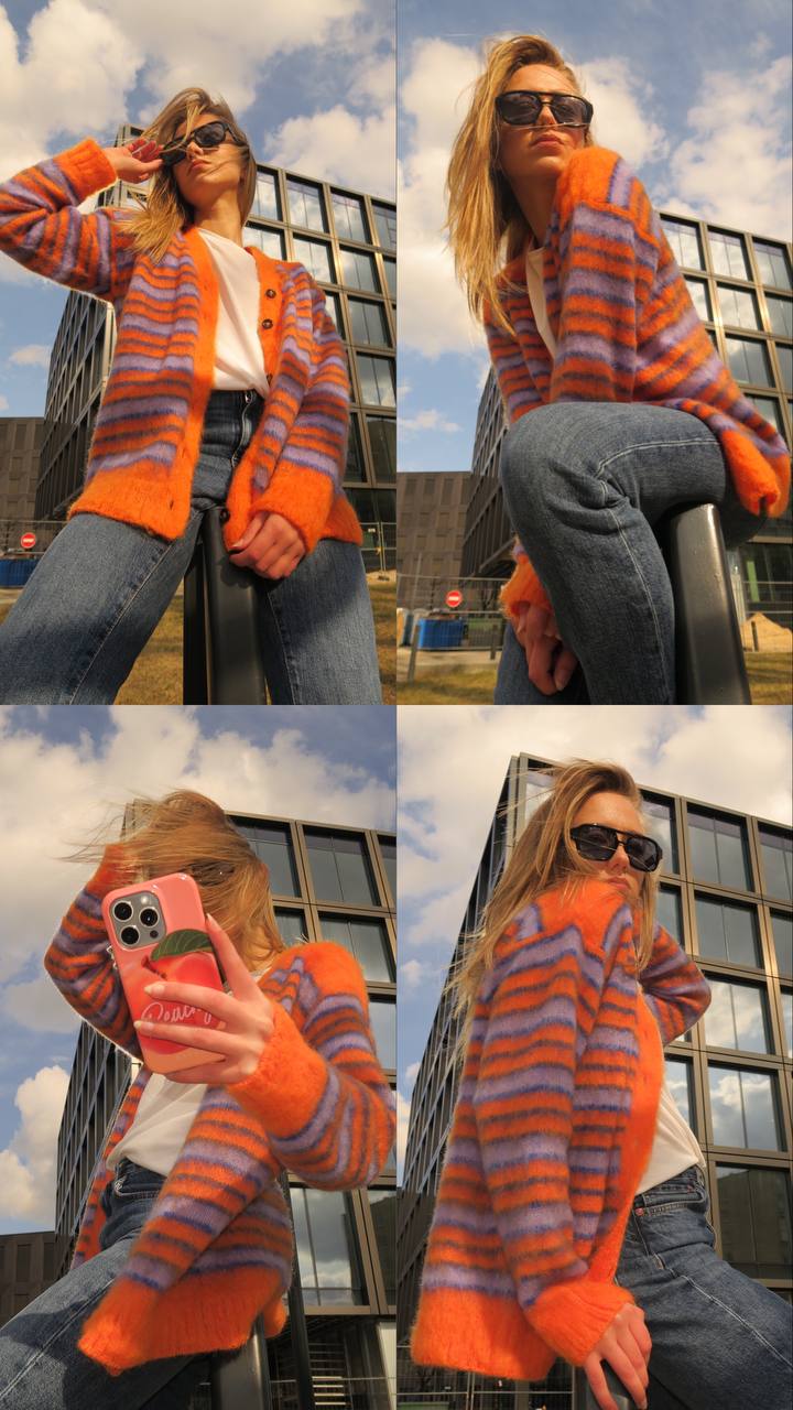 Striped Brushed Mohair Cardigan