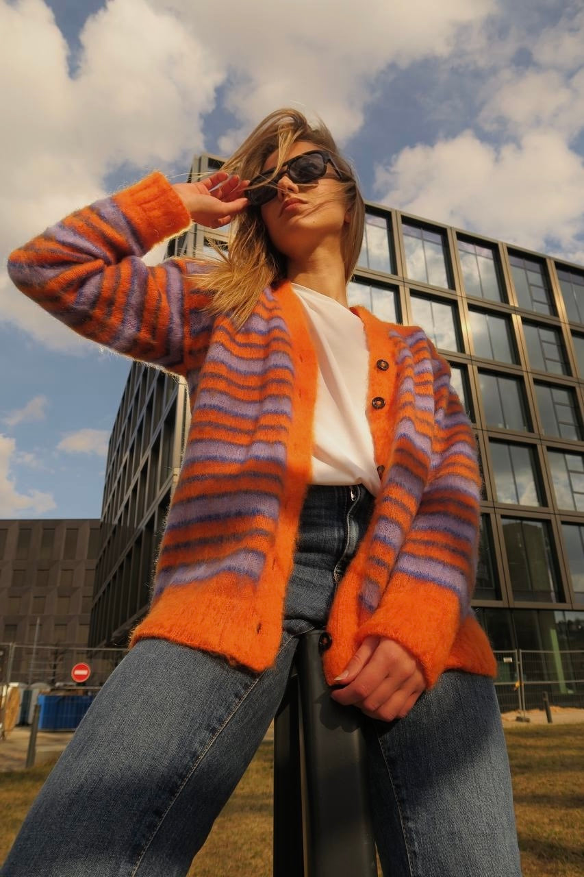 Striped Brushed Mohair Cardigan