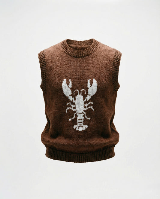 Handmade knitted vest with lobster and hems